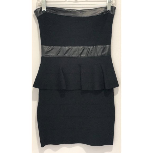 bebe Strapless Black Peplum Mini Bandage Dress - S - Picture 3 of 7
